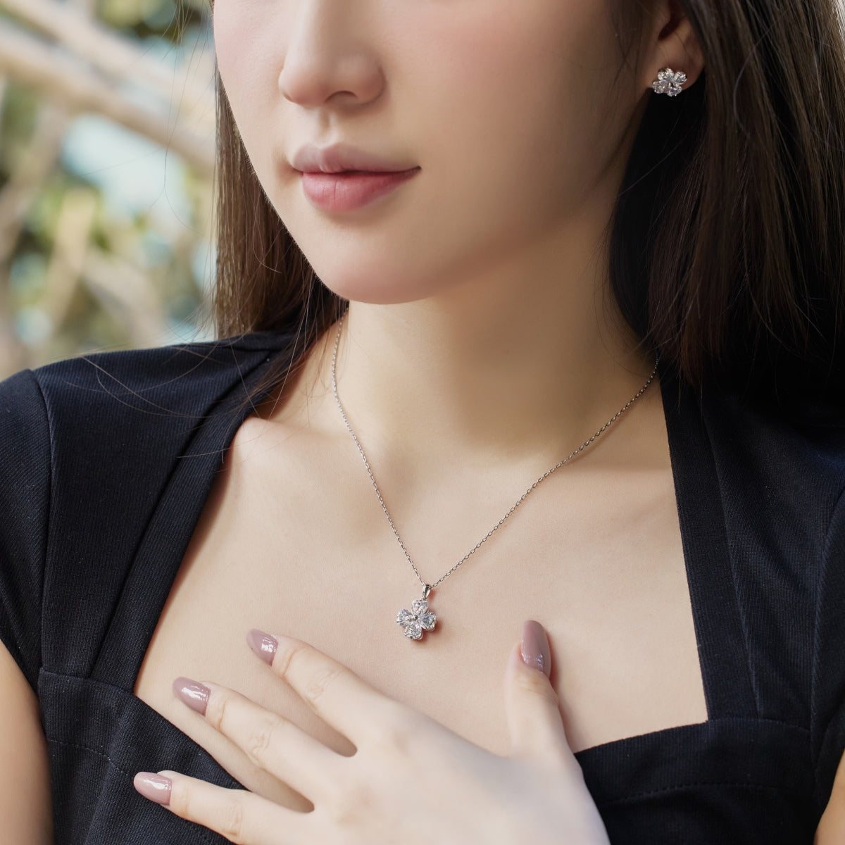 [Oramore Jewelry]Heart-Shaped Four-Leaf Clover Bead Necklace