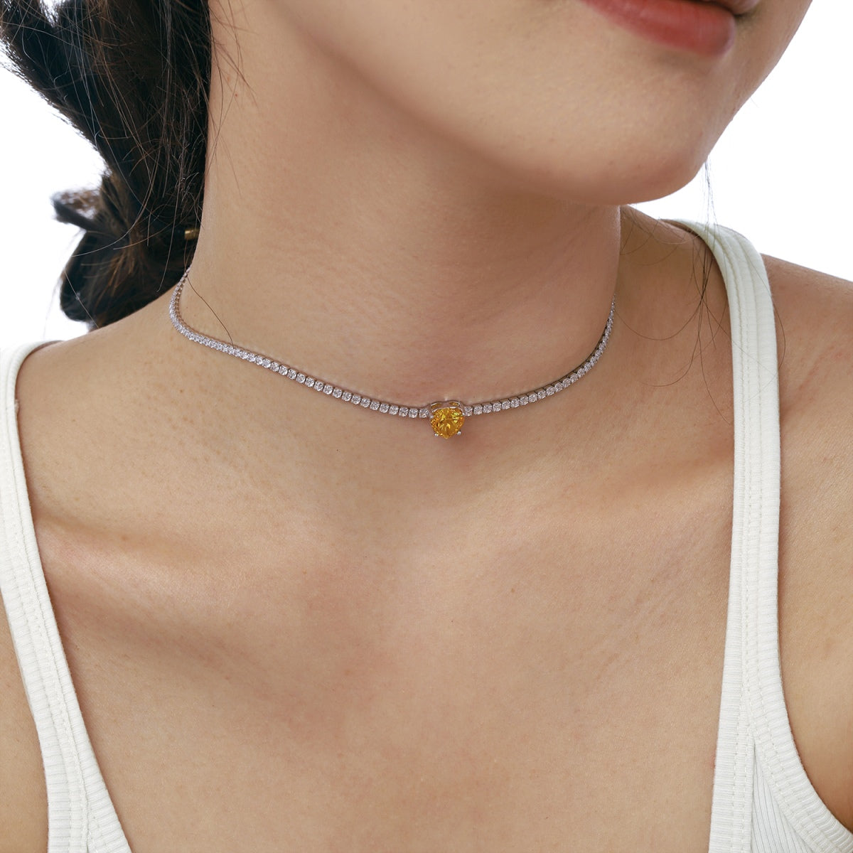 [Oramore Jewelry]2.0 Carat Sparkling Tennis Heart Cut Necklace