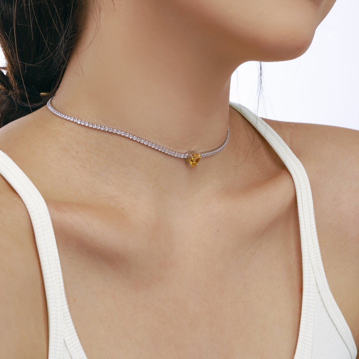 [Oramore Jewelry]2.0 Carat Sparkling Tennis Heart Cut Necklace