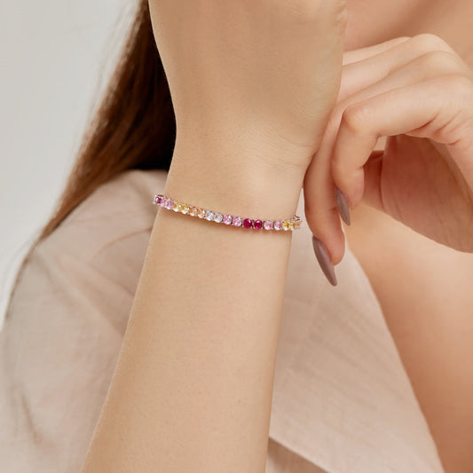 [Oramore Jewelry]Radiant Colorful Round Cut Tennis Bracelet