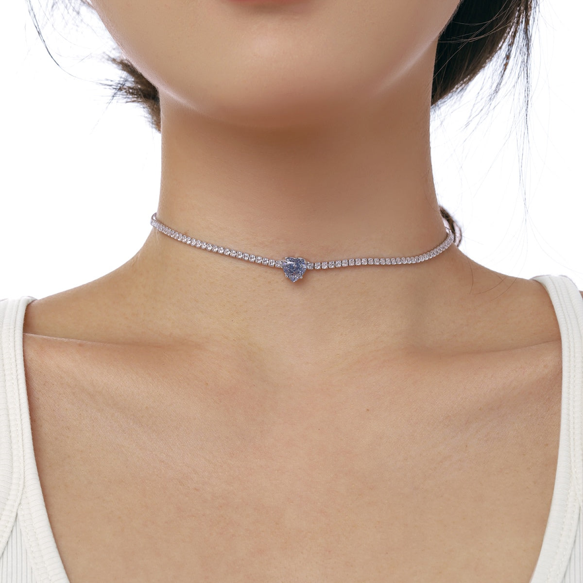 [Oramore Jewelry]2.0 Carat Sparkling Tennis Heart Cut Necklace