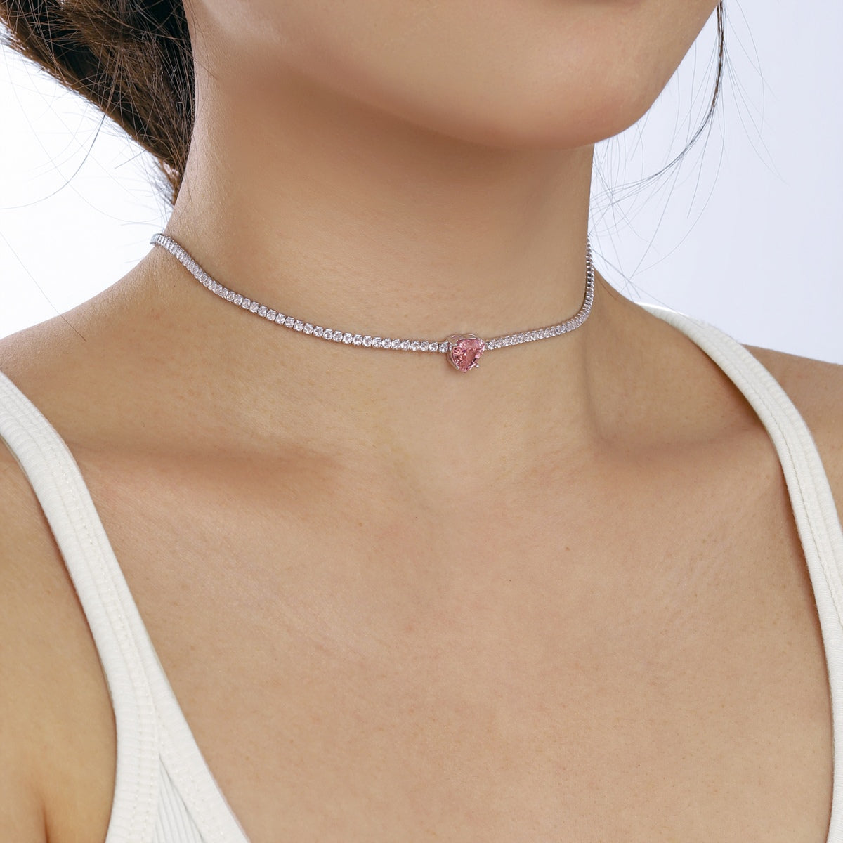 [Oramore Jewelry]2.0 Carat Sparkling Tennis Heart Cut Necklace
