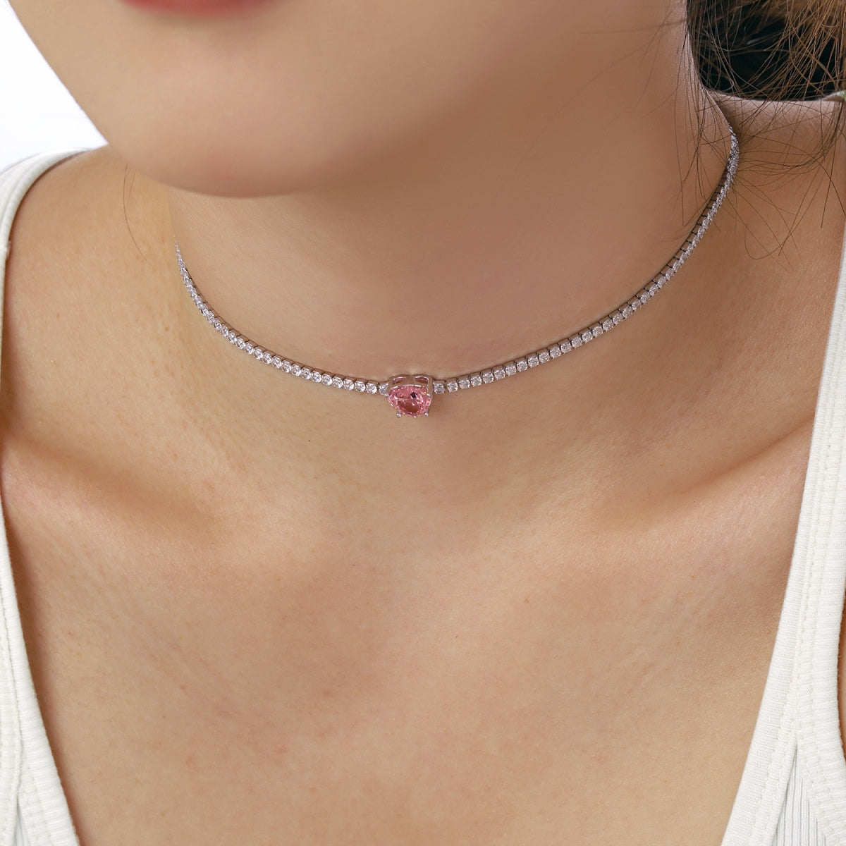 [Oramore Jewelry]2.0 Carat Sparkling Tennis Heart Cut Necklace