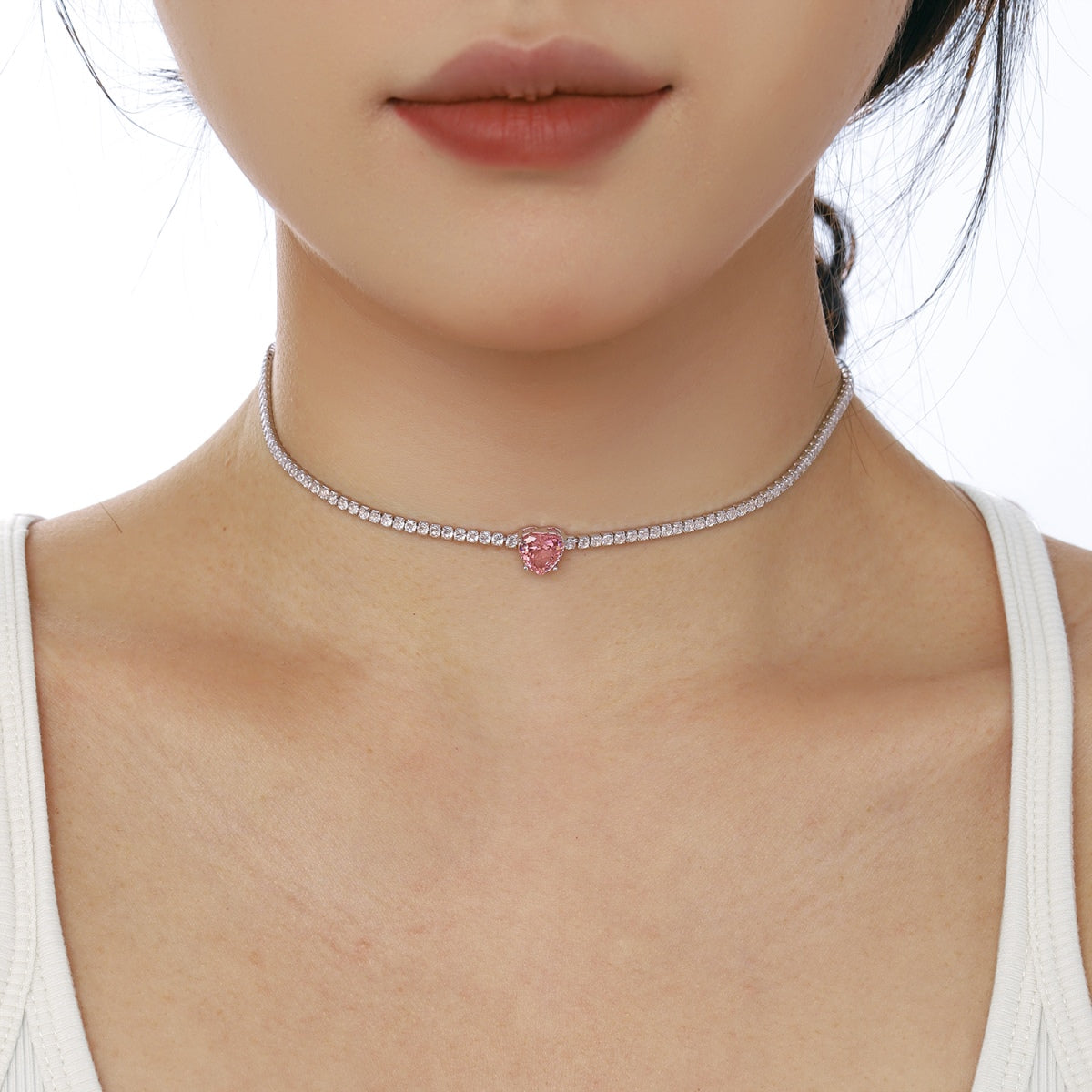 [Oramore Jewelry]2.0 Carat Sparkling Tennis Heart Cut Necklace