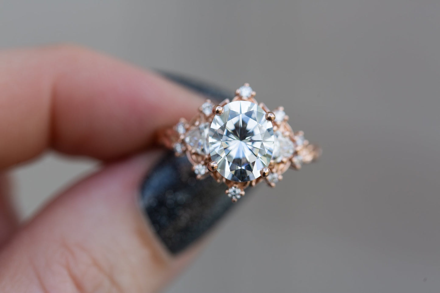 [Oramore Jewelry]Briar rose three stone with  moissanite center