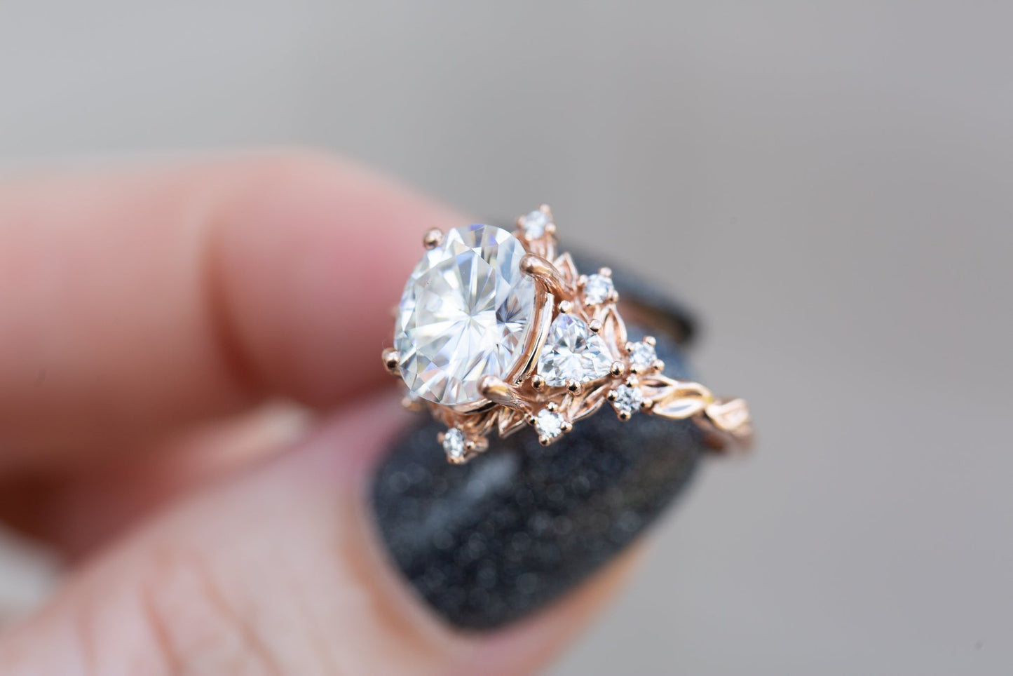 [Oramore Jewelry]Briar rose three stone with  moissanite center