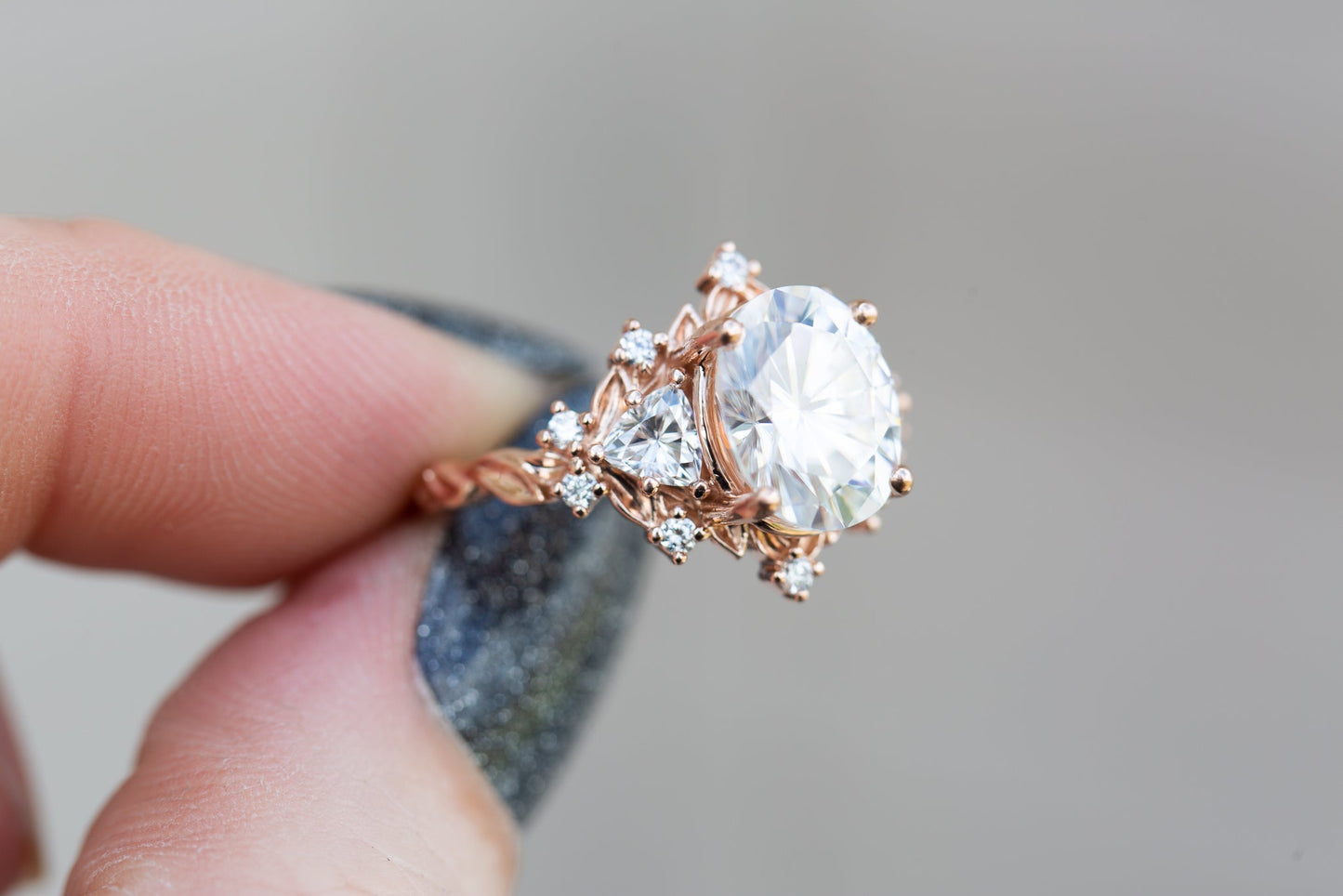 [Oramore Jewelry]Briar rose three stone with  moissanite center