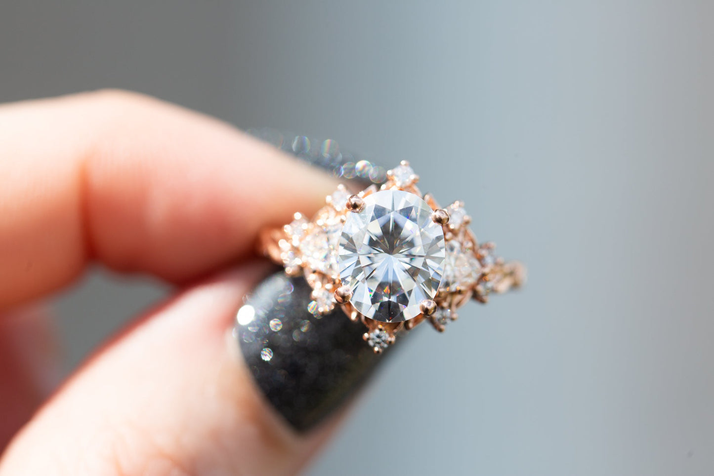 [Oramore Jewelry]Briar rose three stone with  moissanite center
