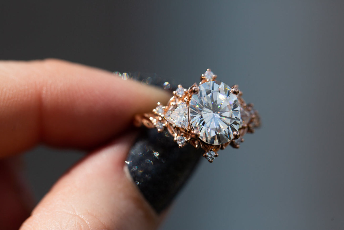 [Oramore Jewelry]Briar rose three stone with  moissanite center