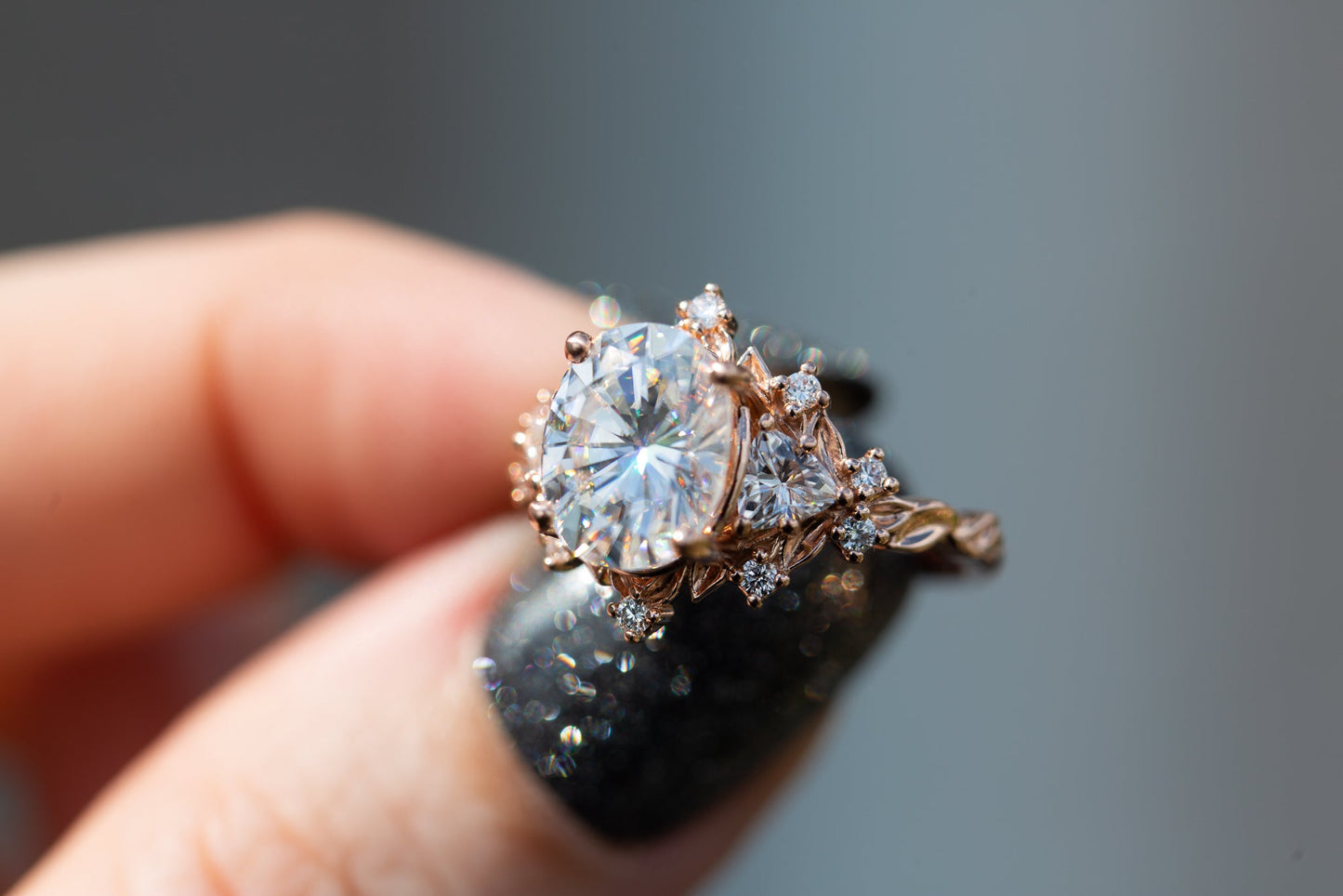 [Oramore Jewelry]Briar rose three stone with  moissanite center