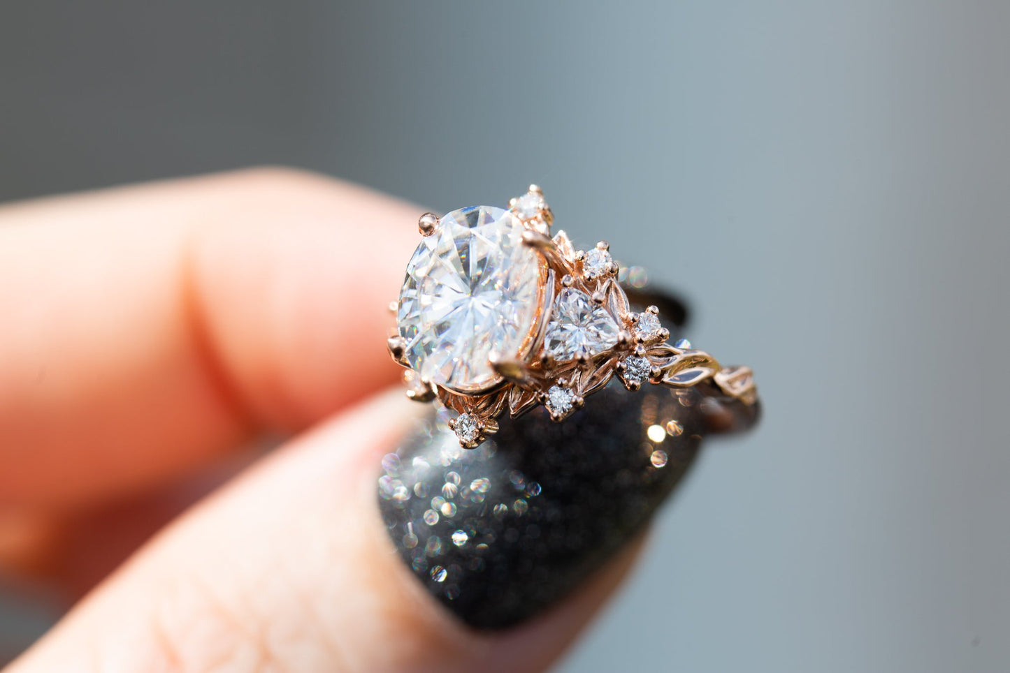 [Oramore Jewelry]Briar rose three stone with  moissanite center