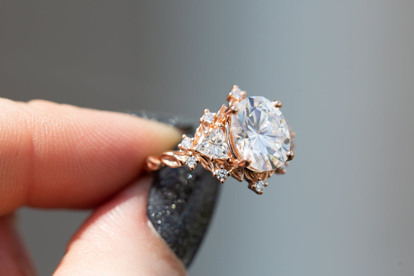 [Oramore Jewelry]Briar rose three stone with  moissanite center