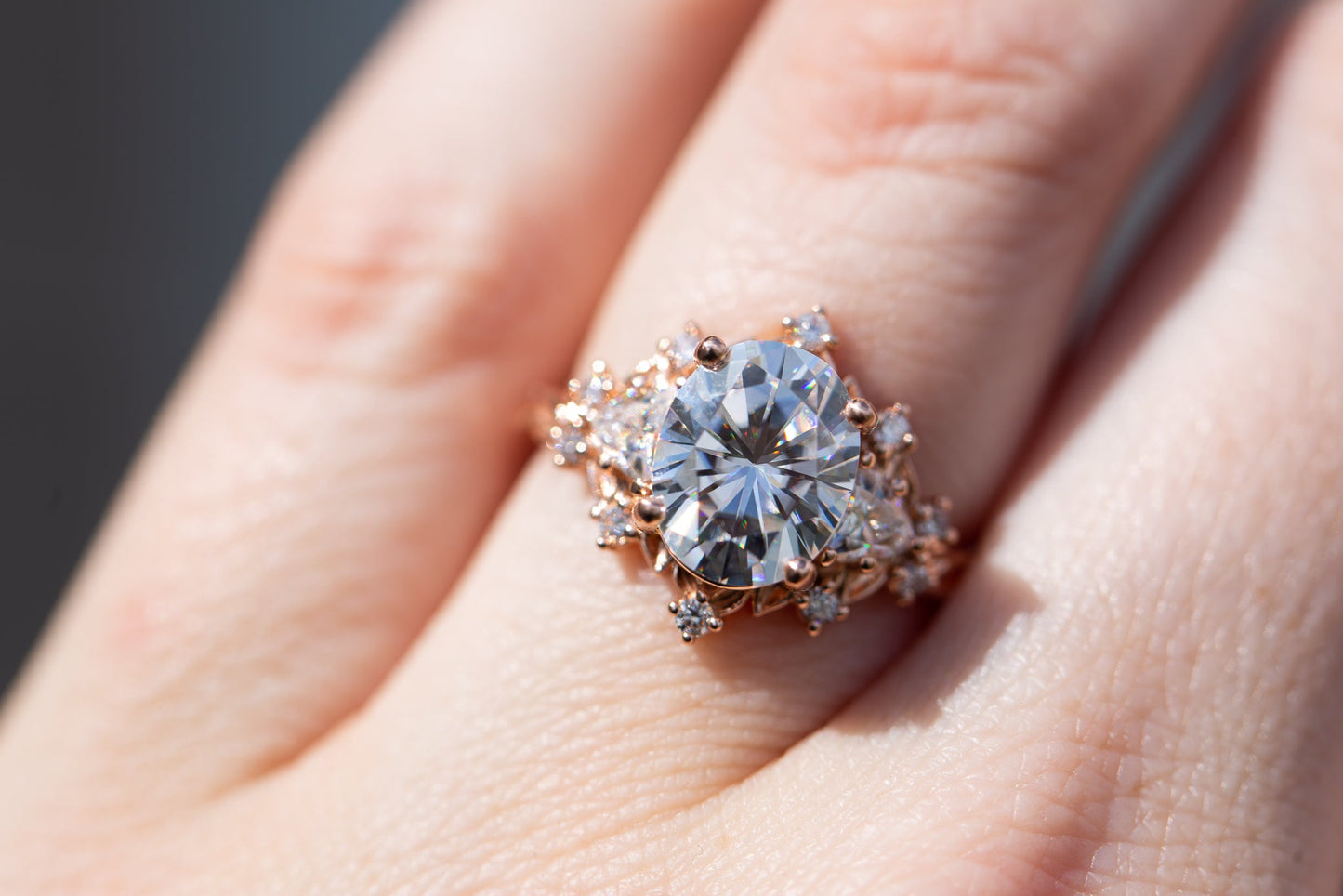 [Oramore Jewelry]Briar rose three stone with  moissanite center