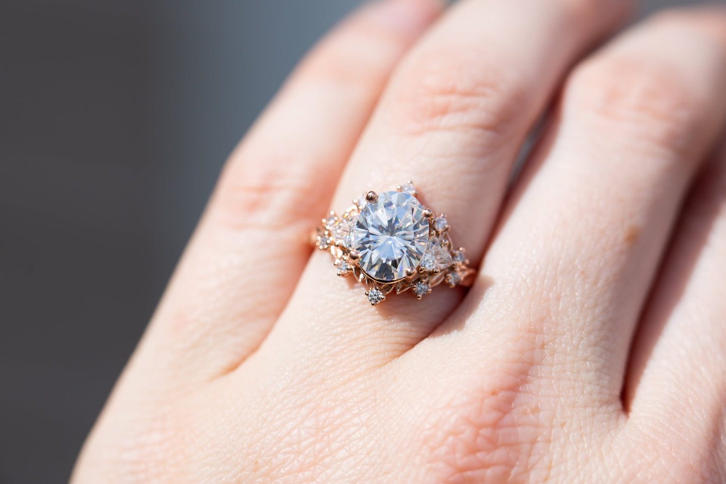 [Oramore Jewelry]Briar rose three stone with  moissanite center