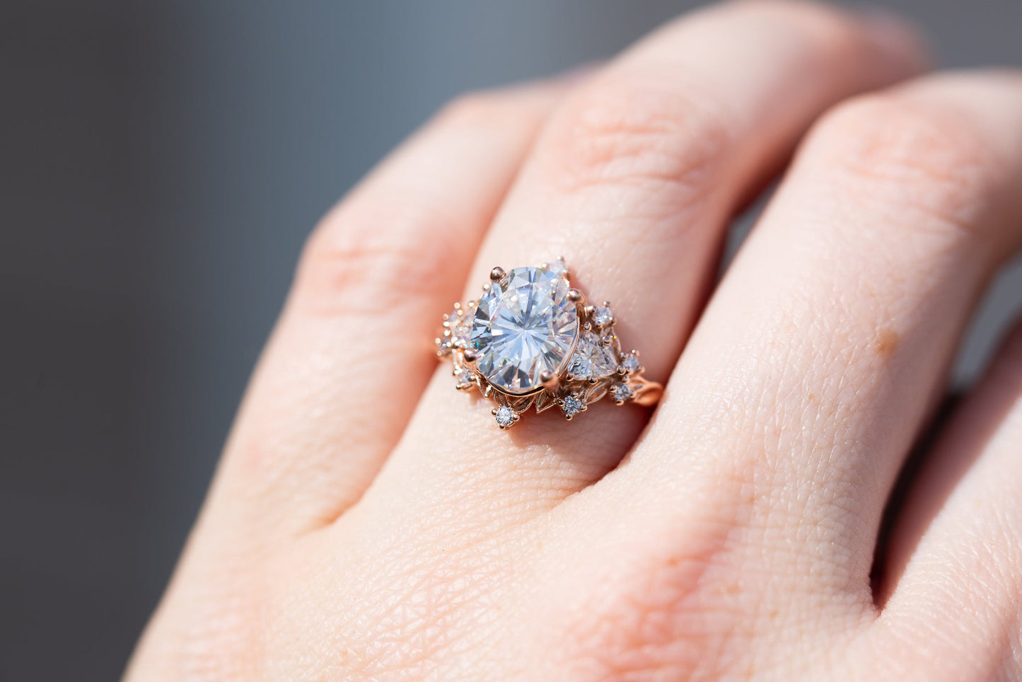 [Oramore Jewelry]Briar rose three stone with  moissanite center