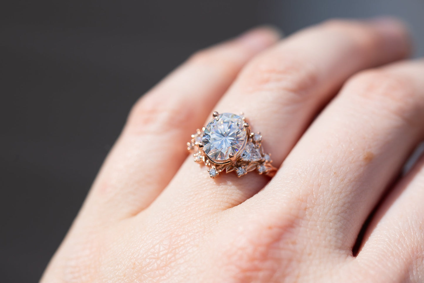 [Oramore Jewelry]Briar rose three stone with  moissanite center