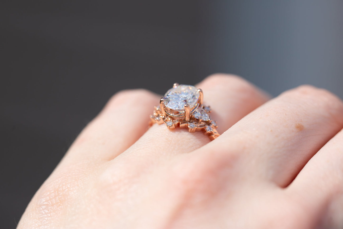 [Oramore Jewelry]Briar rose three stone with  moissanite center