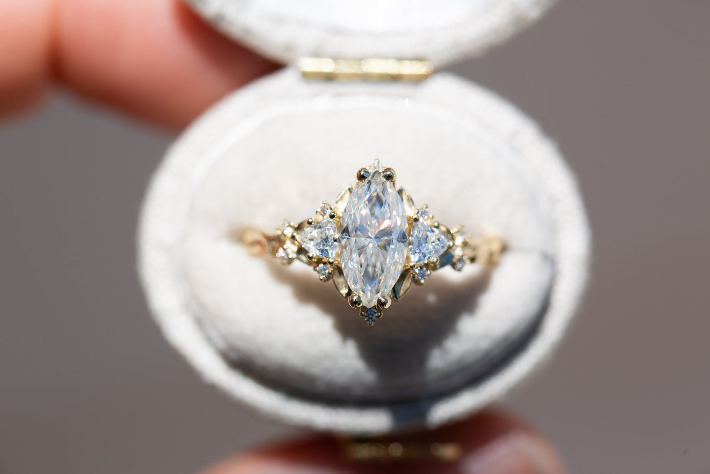 [Oramore Jewelry]Briar rose three stone with 10x5mm marquise moissanite