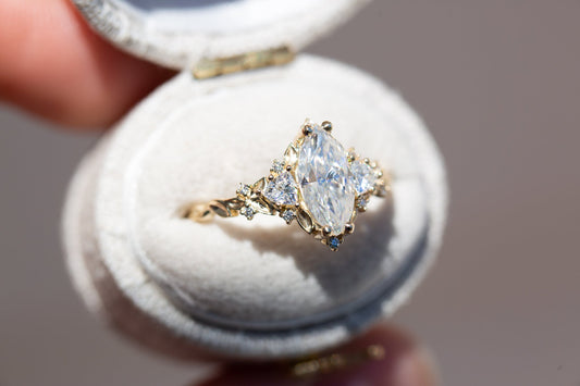 [Oramore Jewelry]Briar rose three stone with 10x5mm marquise moissanite