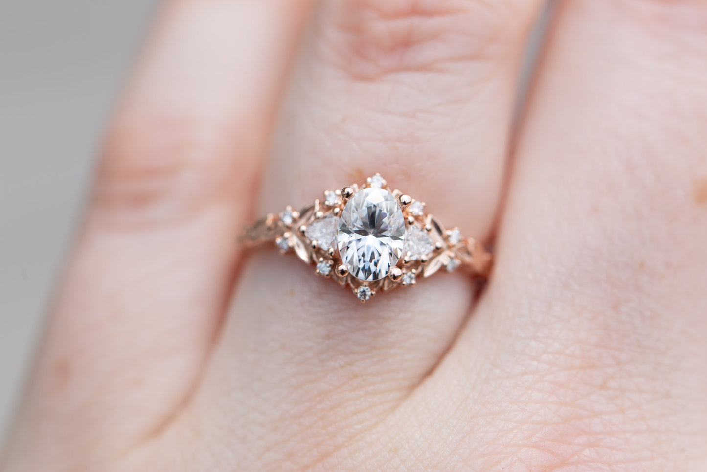 [Oramore Jewelry]Briar rose three stone with 7x5mm oval moissanite
