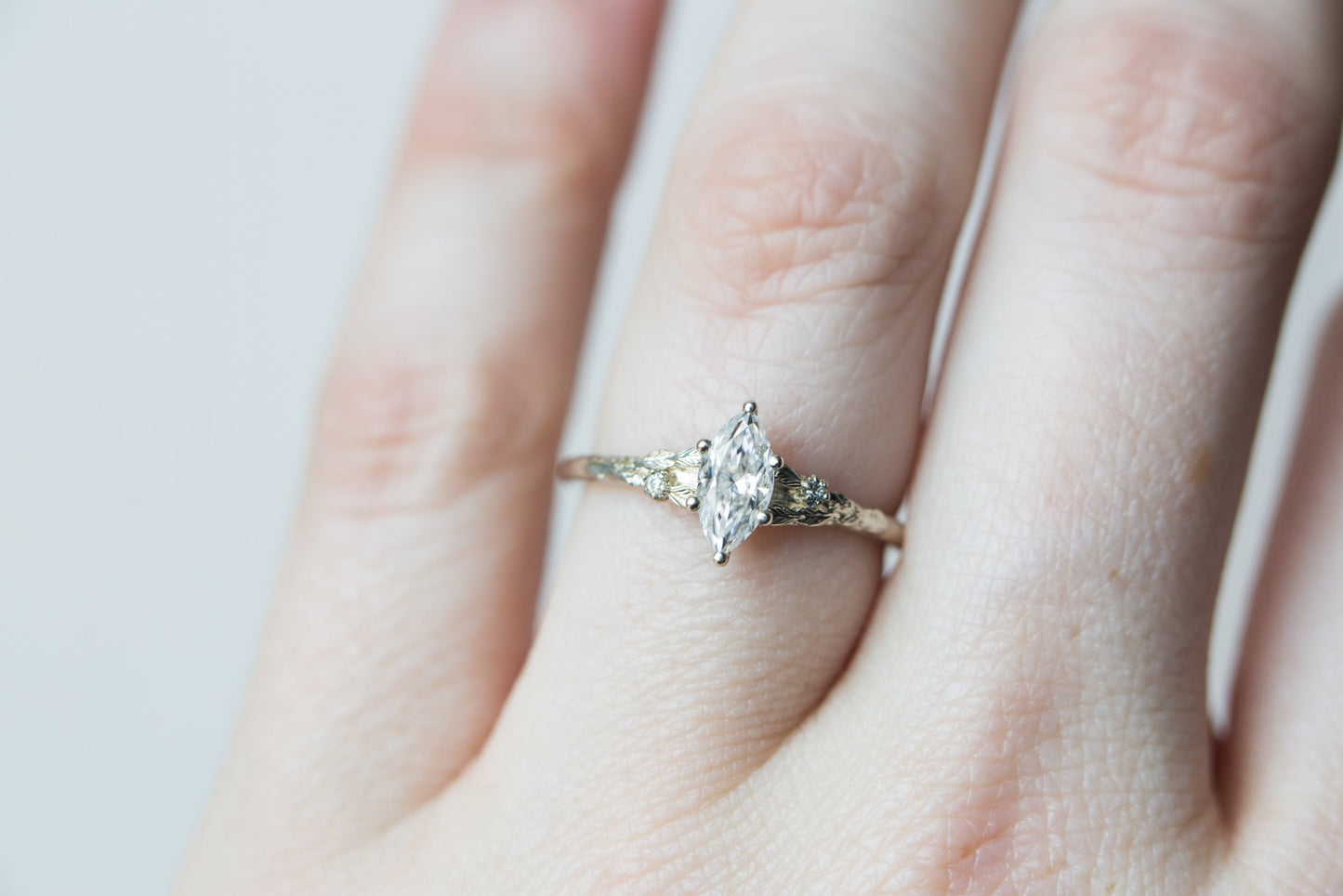 [Oramore Jewelry]Marquise moissanite leaf cathedral engagement ring