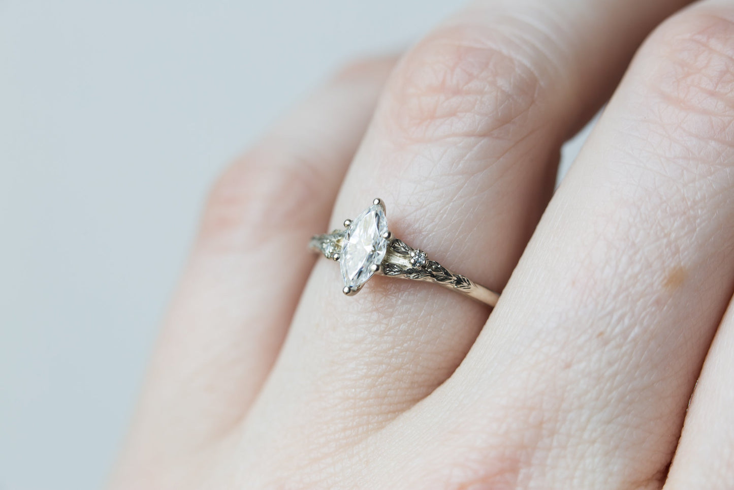 [Oramore Jewelry]Marquise moissanite leaf cathedral engagement ring