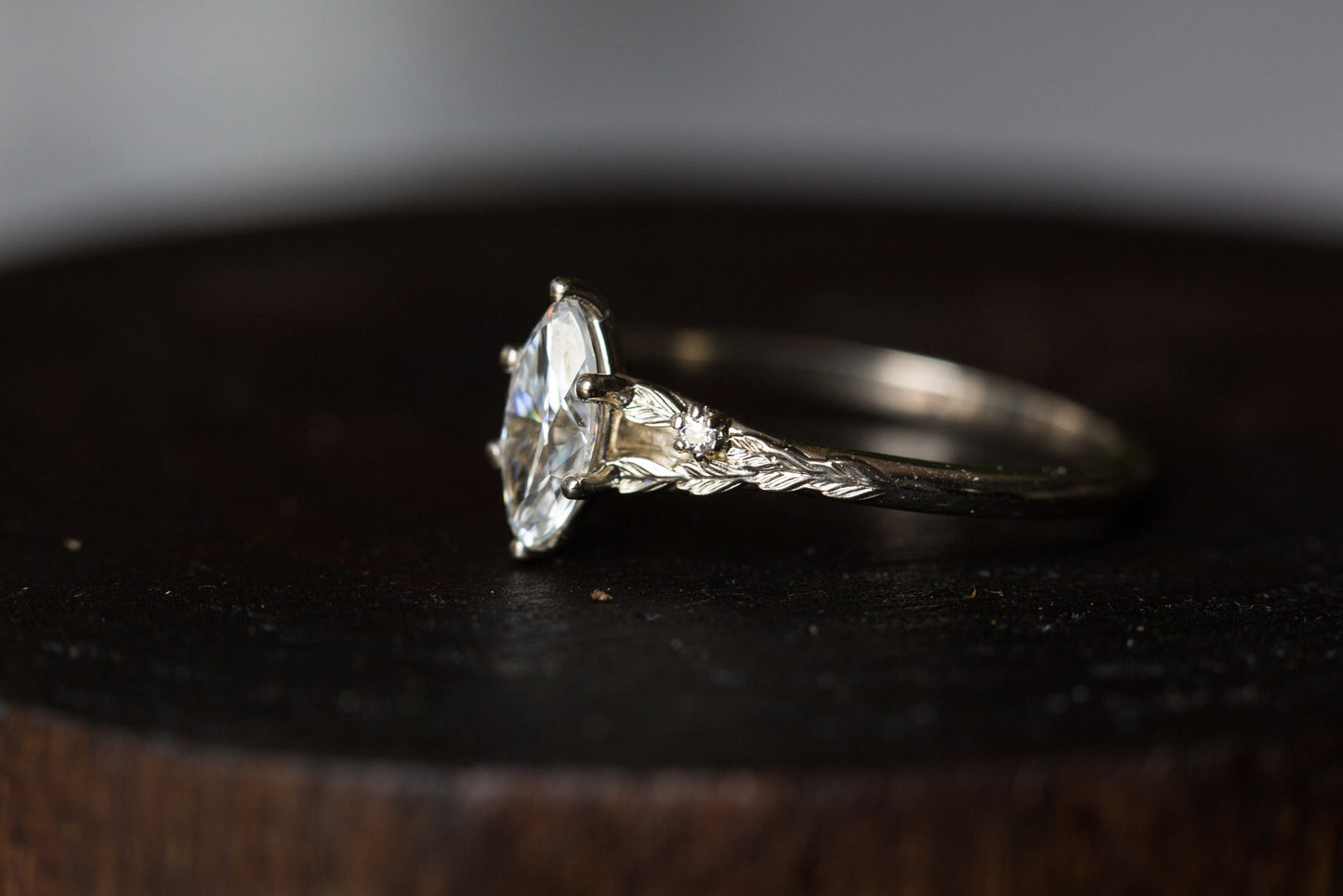 [Oramore Jewelry]Marquise moissanite leaf cathedral engagement ring