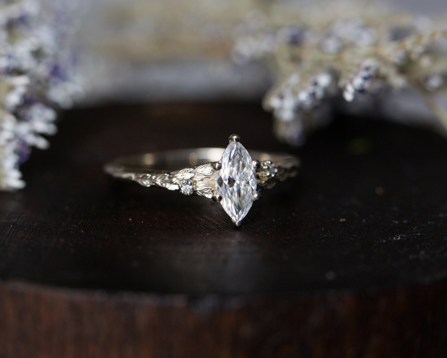 [Oramore Jewelry]Marquise moissanite leaf cathedral engagement ring