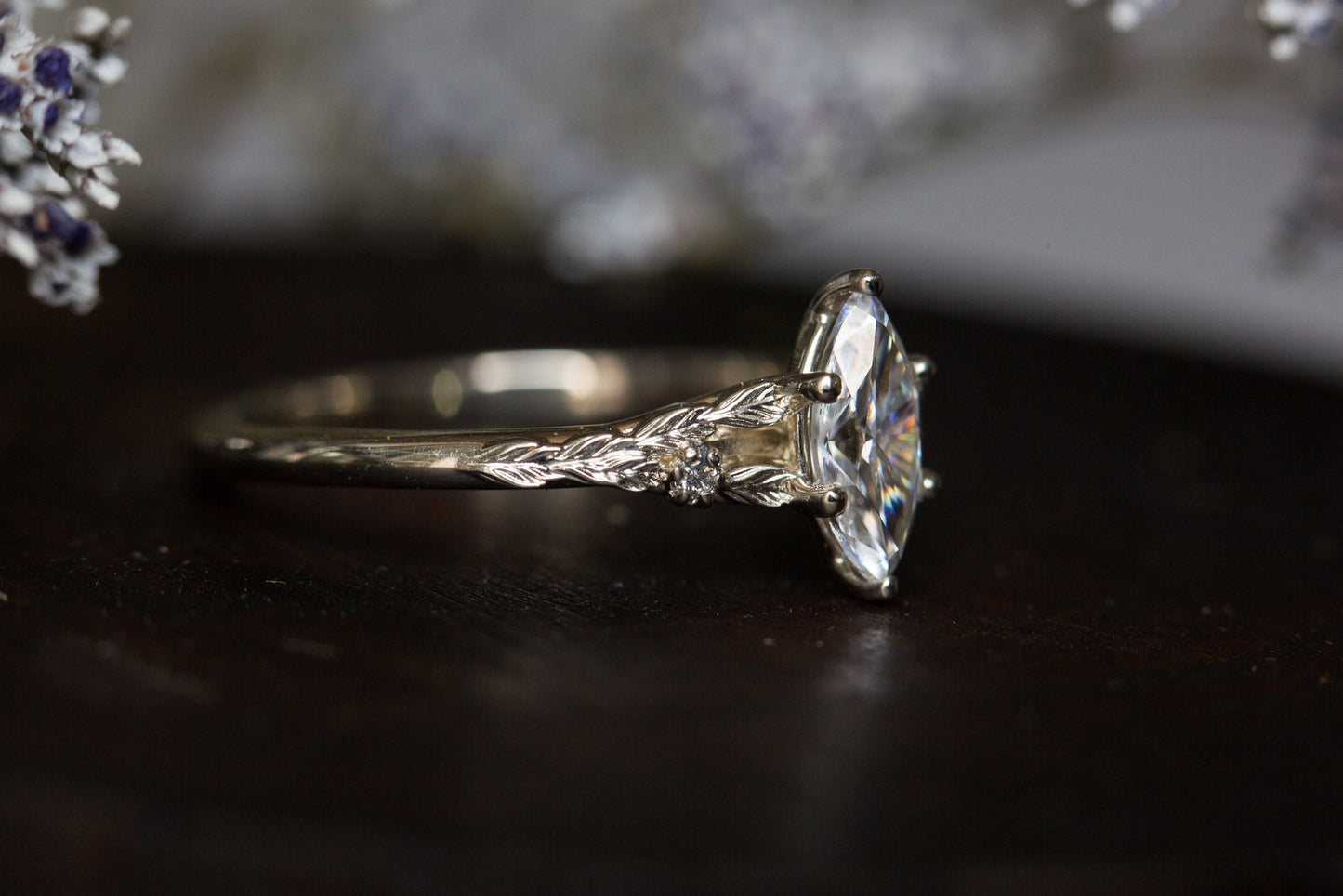 [Oramore Jewelry]Marquise moissanite leaf cathedral engagement ring