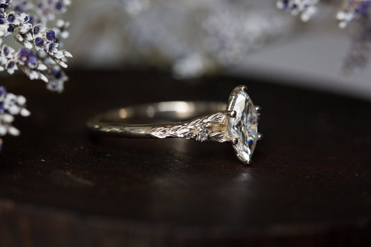 [Oramore Jewelry]Marquise moissanite leaf cathedral engagement ring