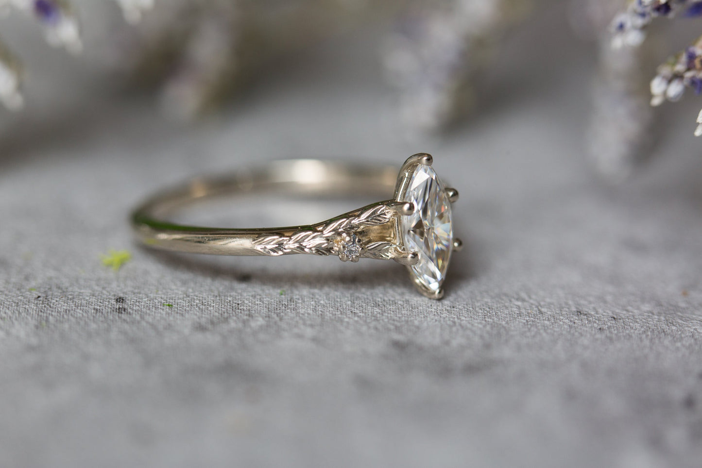 [Oramore Jewelry]Marquise moissanite leaf cathedral engagement ring
