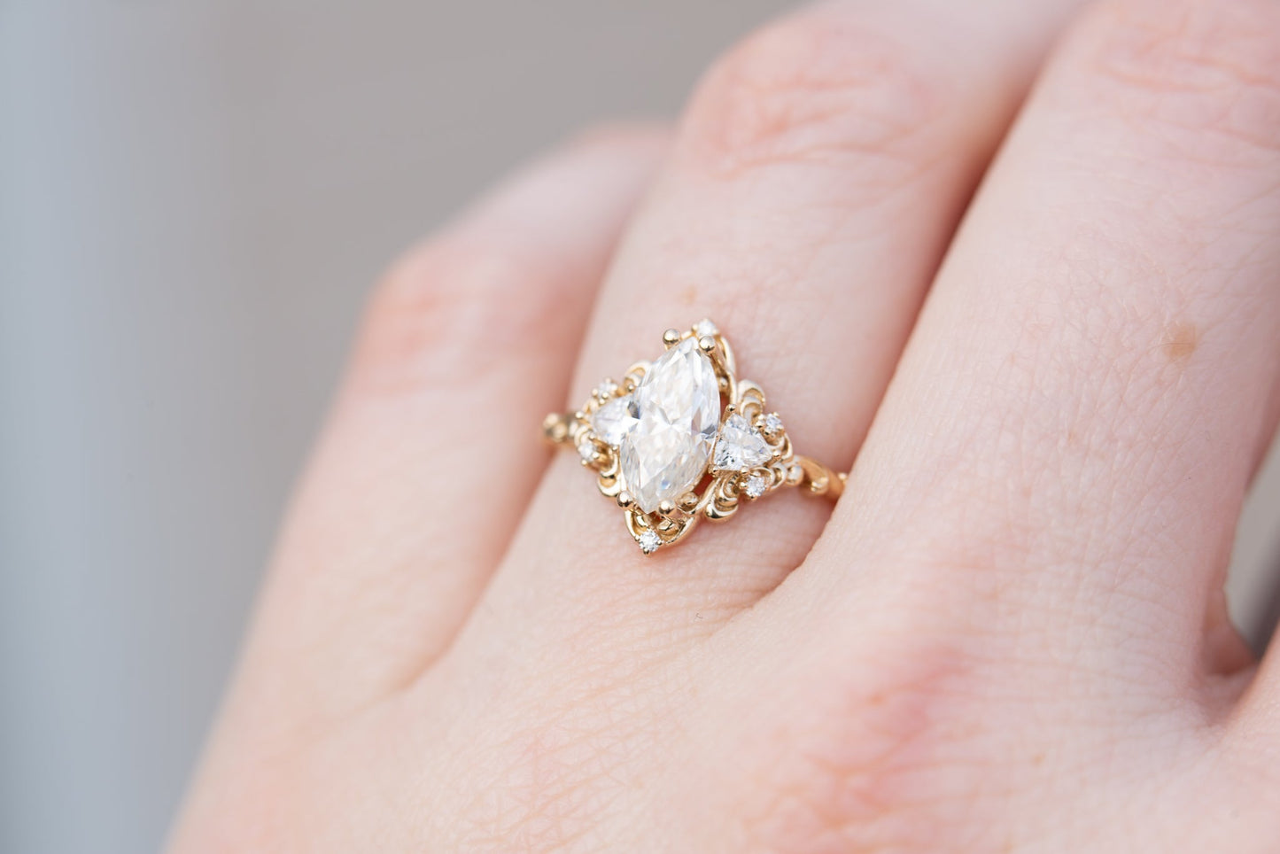 [Oramore jewelry] Aurora three stone with marquise moissanite