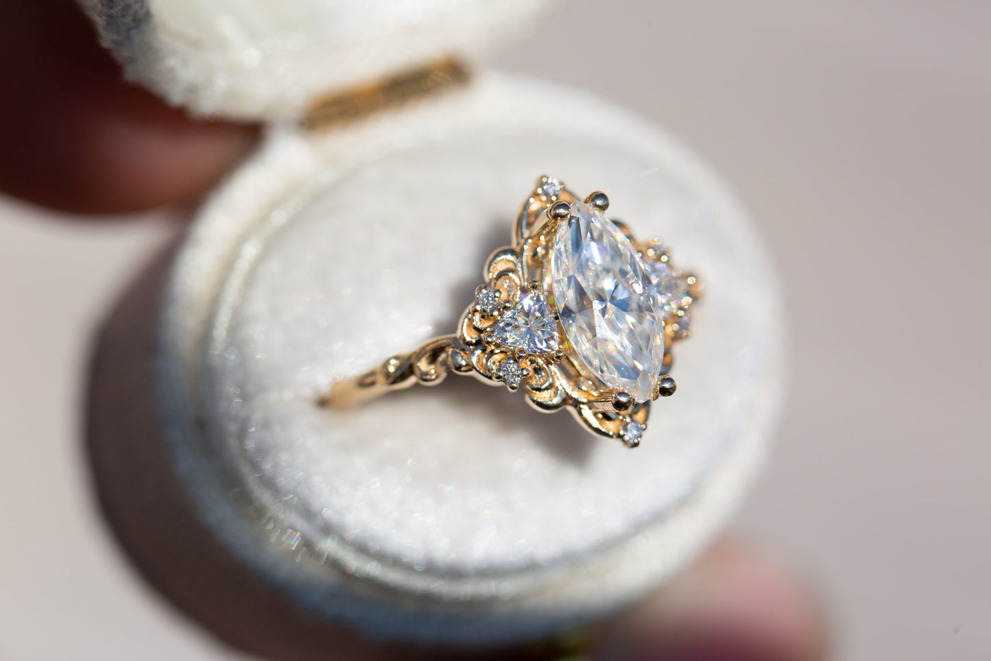 [Oramore jewelry] Aurora three stone with marquise moissanite