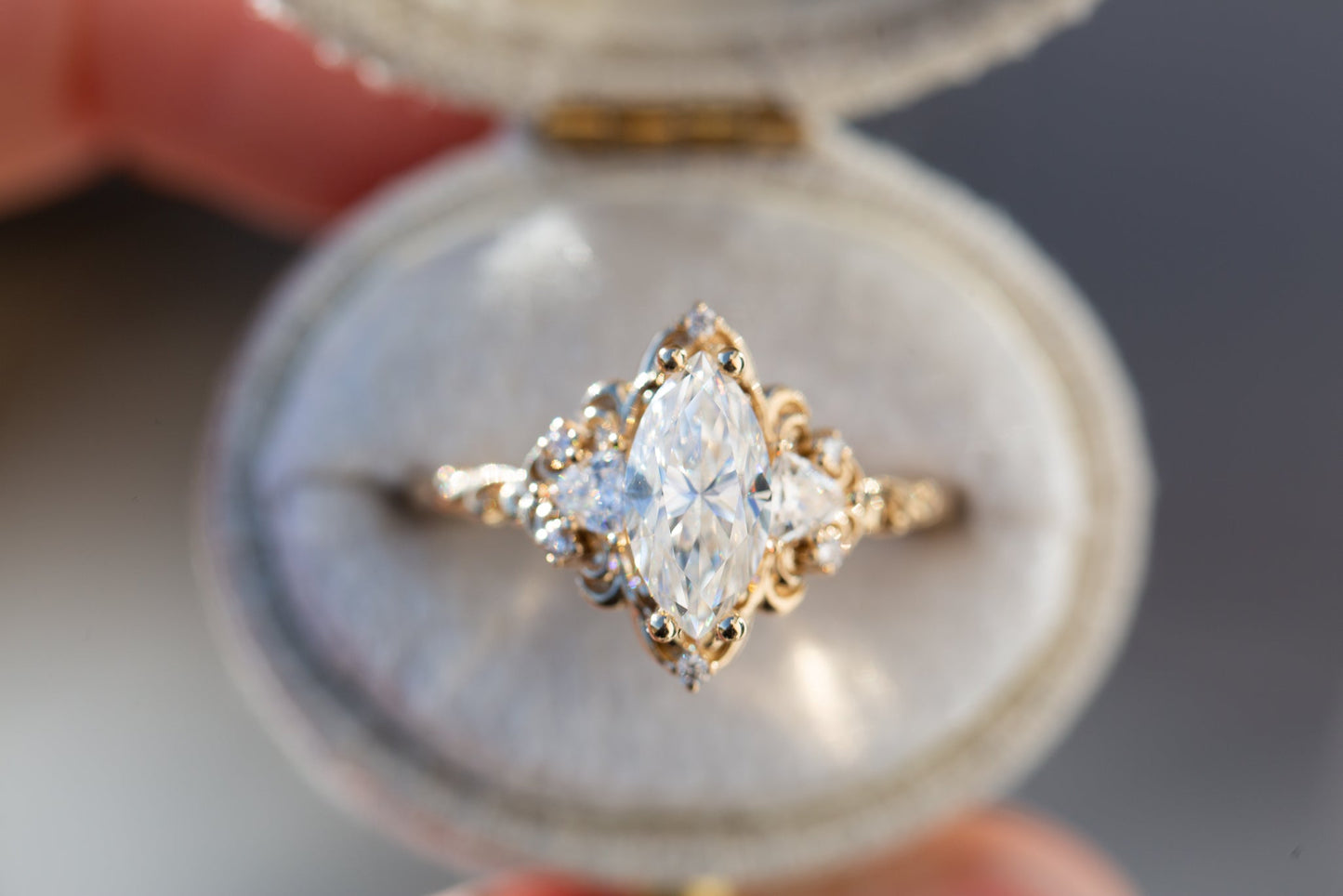 [Oramore jewelry] Aurora three stone with marquise moissanite