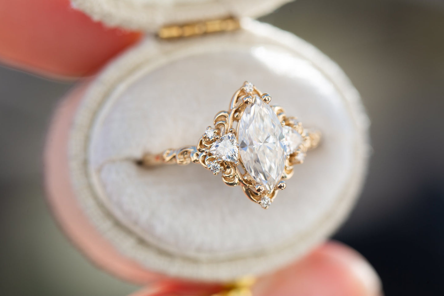 [Oramore jewelry] Aurora three stone with marquise moissanite