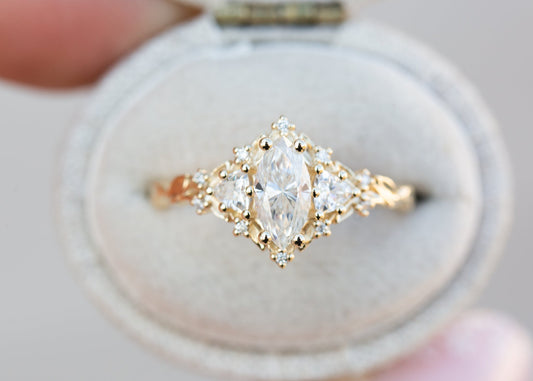 [Oramore jewelry]Briar rose three stone with 8x4mm marquise moissanite