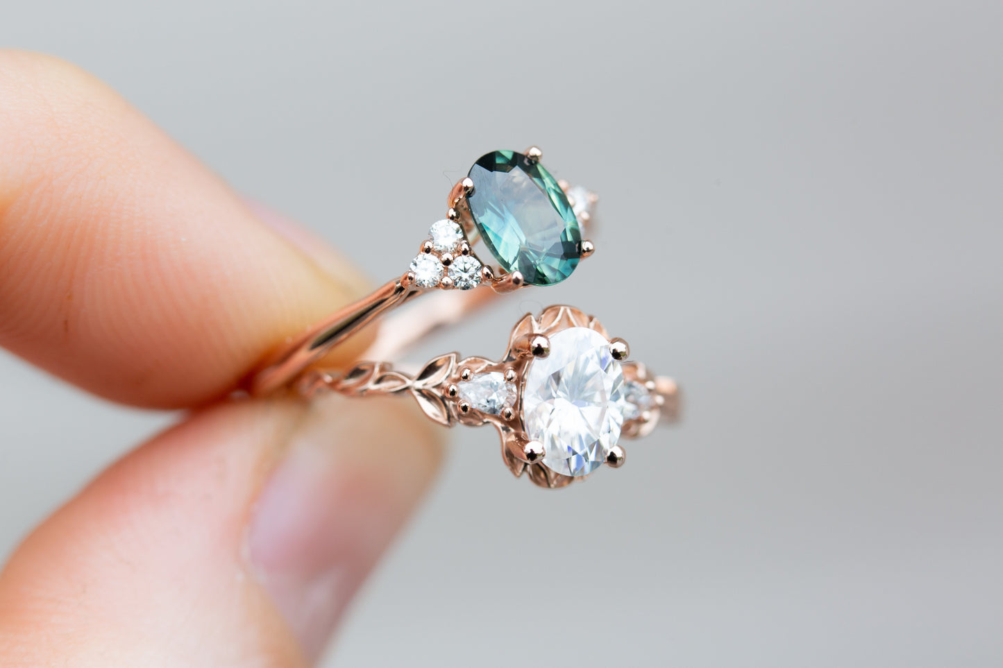 [Oramore Jewelry]Oval teal sapphire cluster open work ring