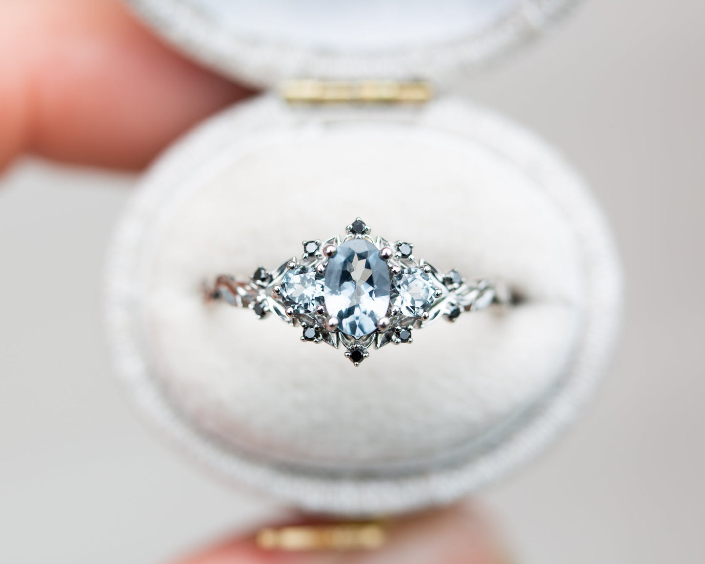[Oramore Jewelry]Briar rose three stone with grey spinel and black diamonds