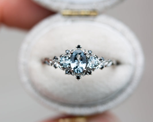 [Oramore Jewelry]Briar rose three stone with grey spinel and black diamonds