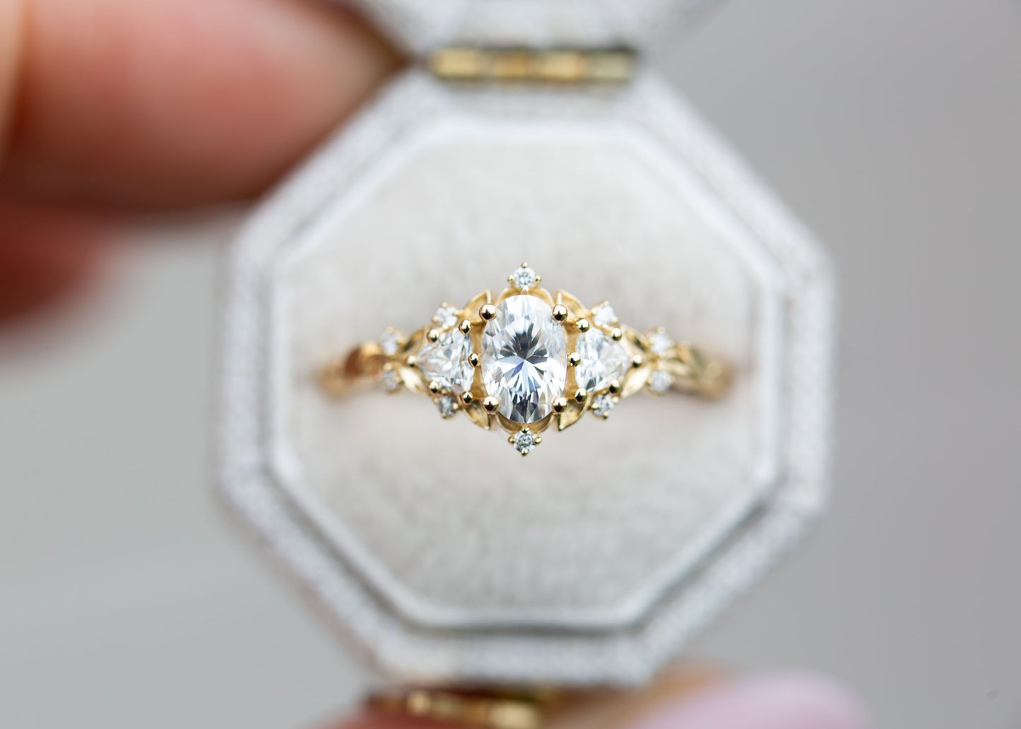 [Oramore Jewelry]Briar rose three stone with oval moissanite (fairy queen ring)