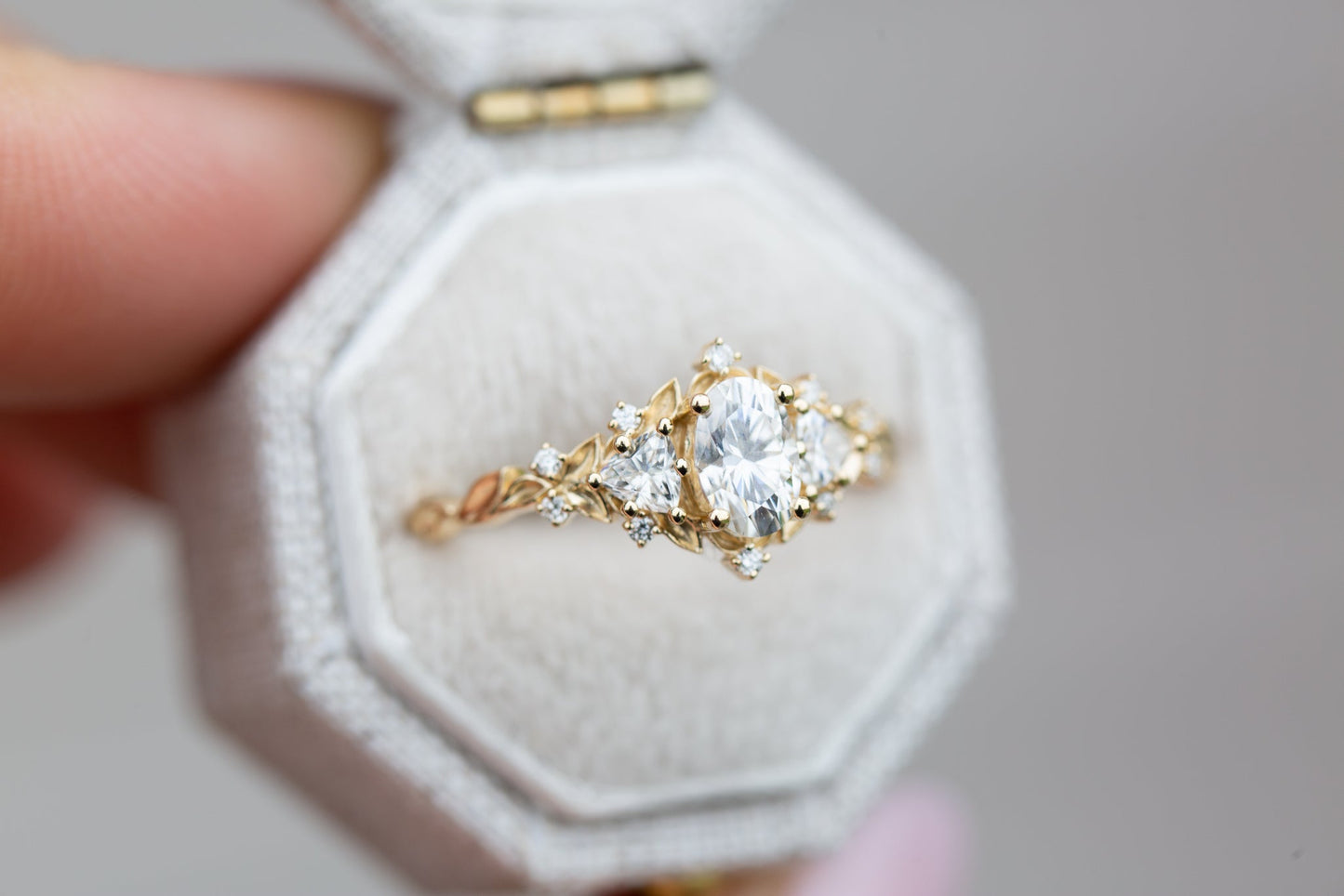 [Oramore Jewelry]Briar rose three stone with oval moissanite (fairy queen ring)