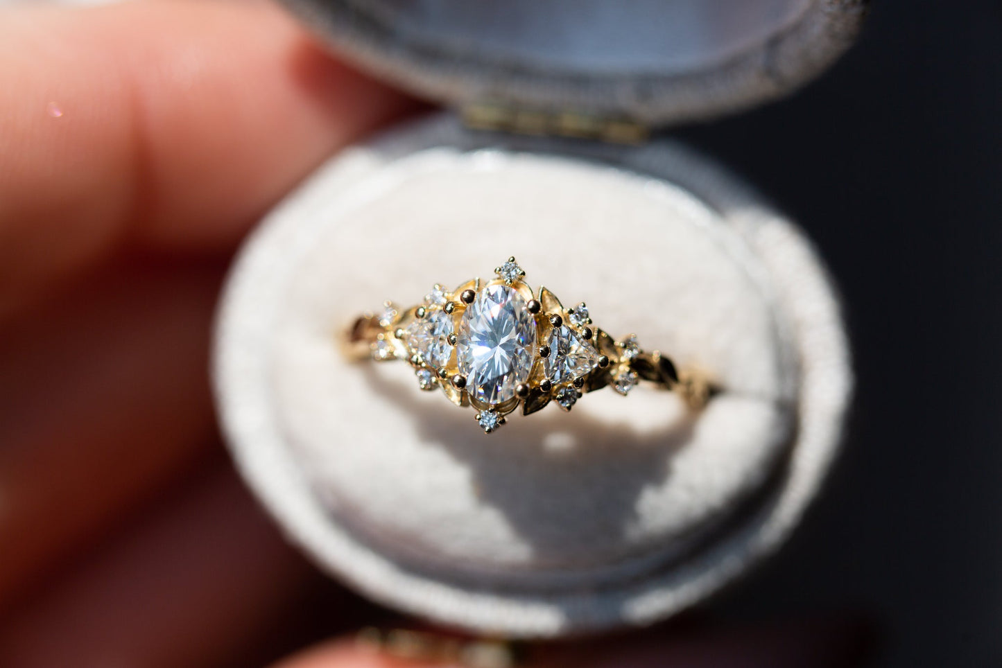 [Oramore Jewelry]Briar rose three stone with oval moissanite (fairy queen ring)