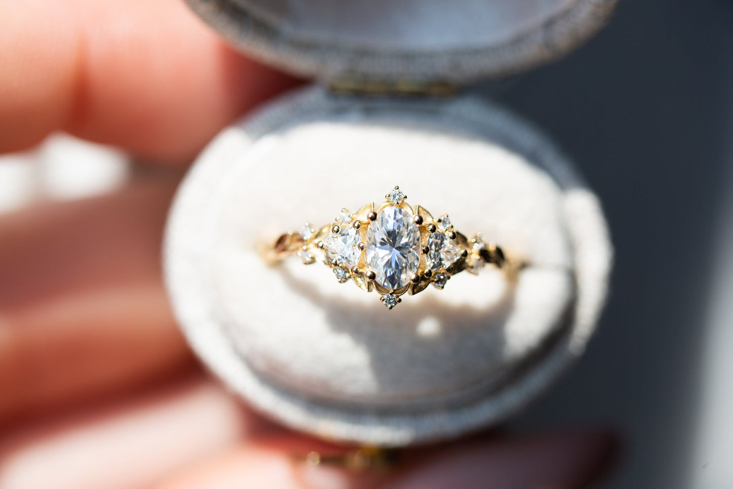[Oramore Jewelry]Briar rose three stone with oval moissanite (fairy queen ring)