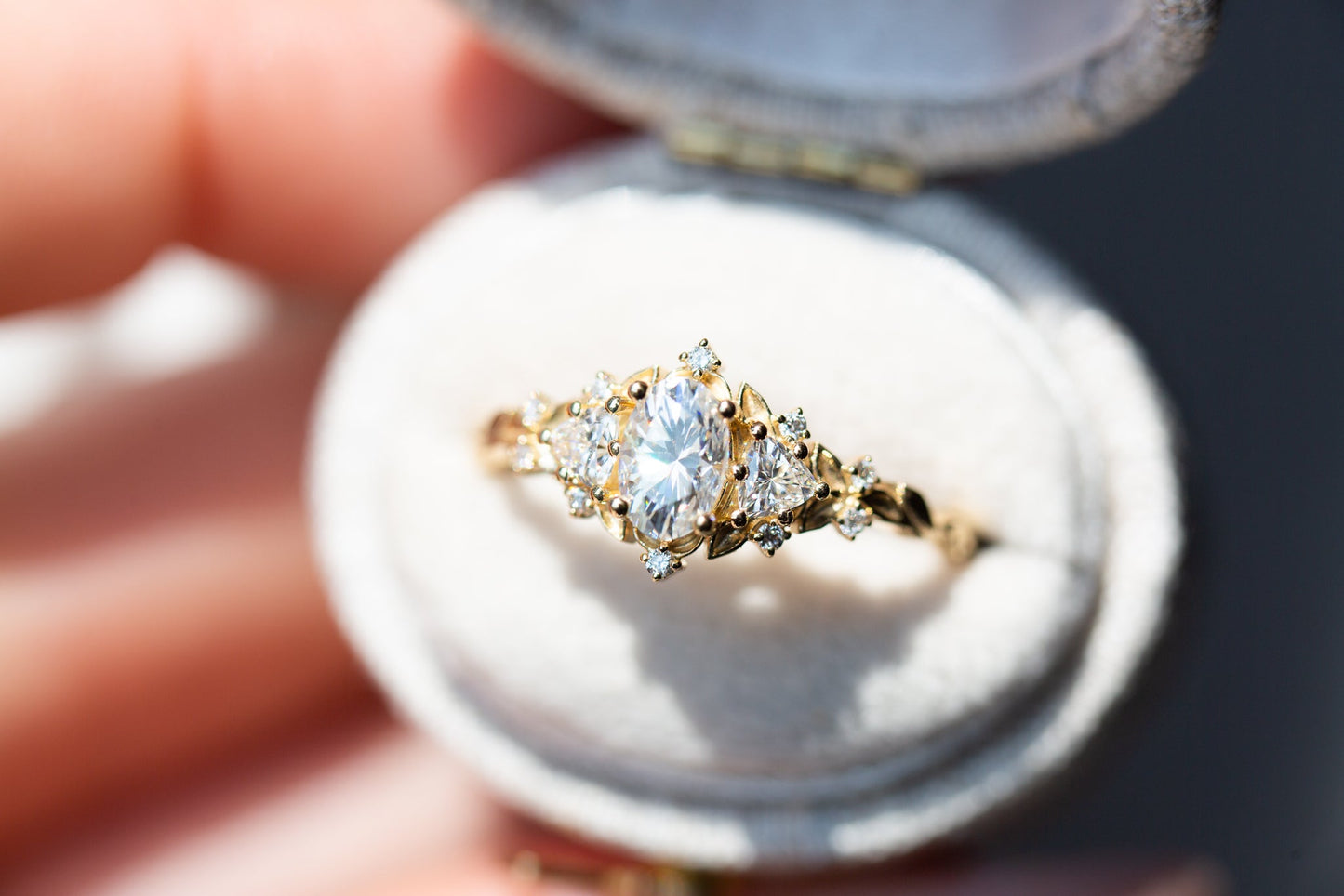 [Oramore Jewelry]Briar rose three stone with oval moissanite (fairy queen ring)