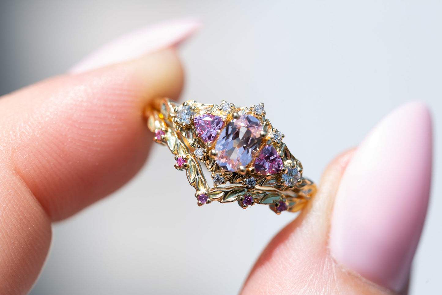 [Oramore Jewelry]Briar rose five stone setting with lab pink sapphire