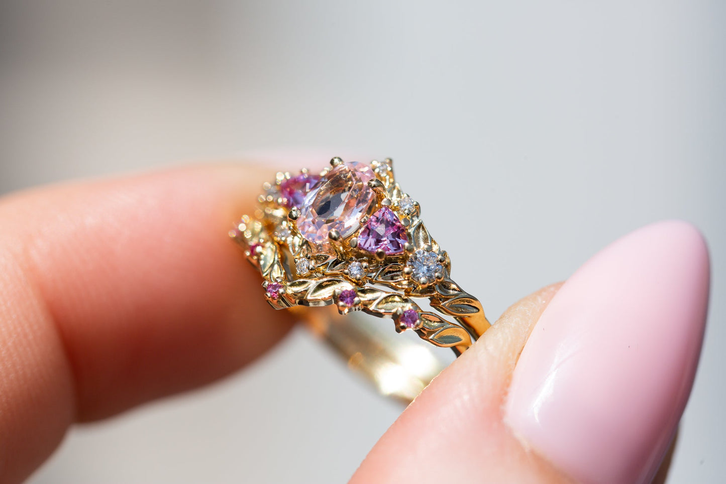 [Oramore Jewelry]Briar rose five stone setting with lab pink sapphire
