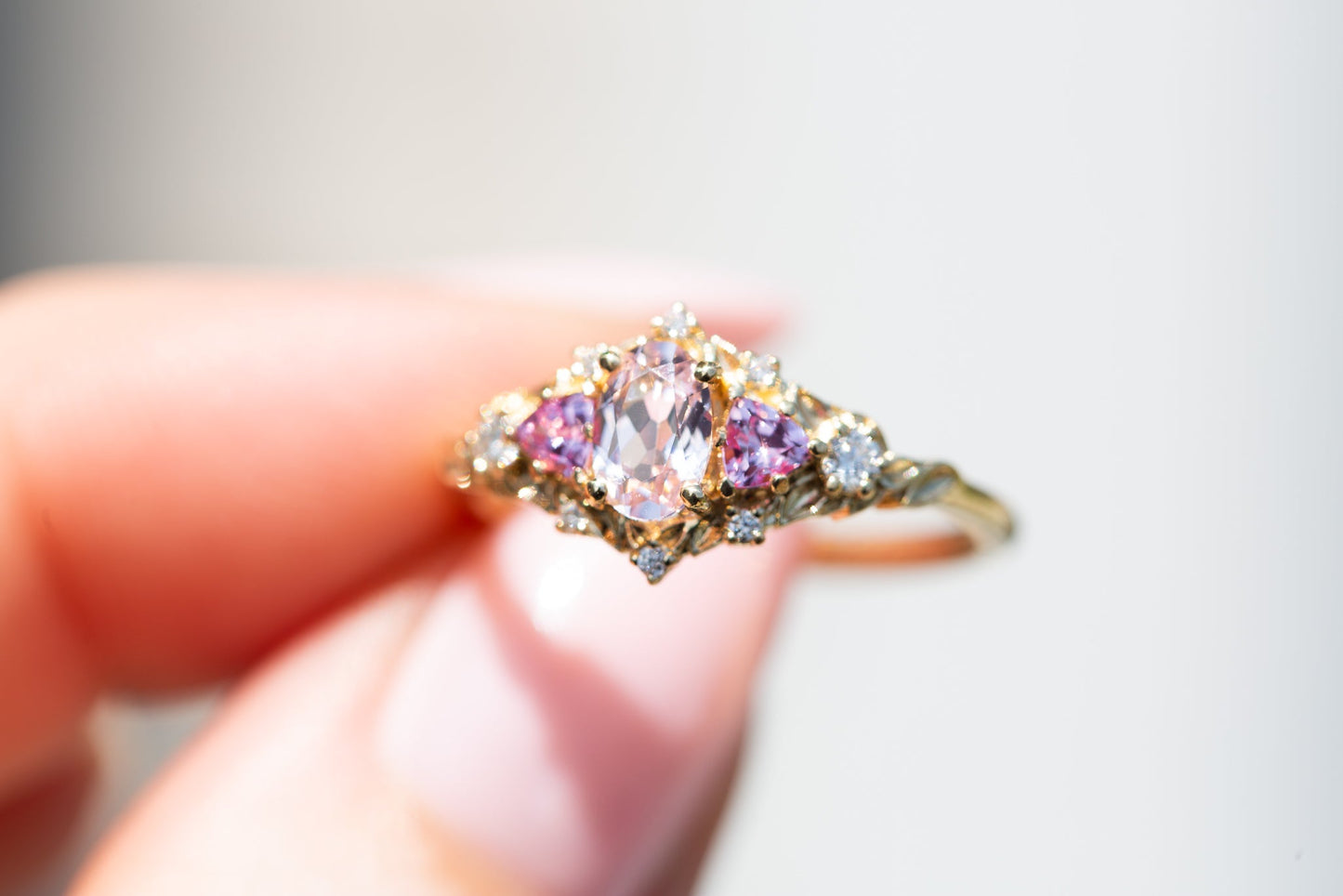 [Oramore Jewelry]Briar rose five stone setting with lab pink sapphire