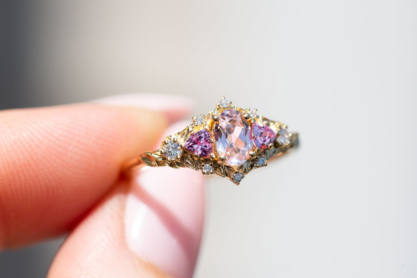 [Oramore Jewelry]Briar rose five stone setting with lab pink sapphire