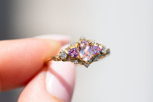 [Oramore Jewelry]Briar rose five stone setting with lab pink sapphire