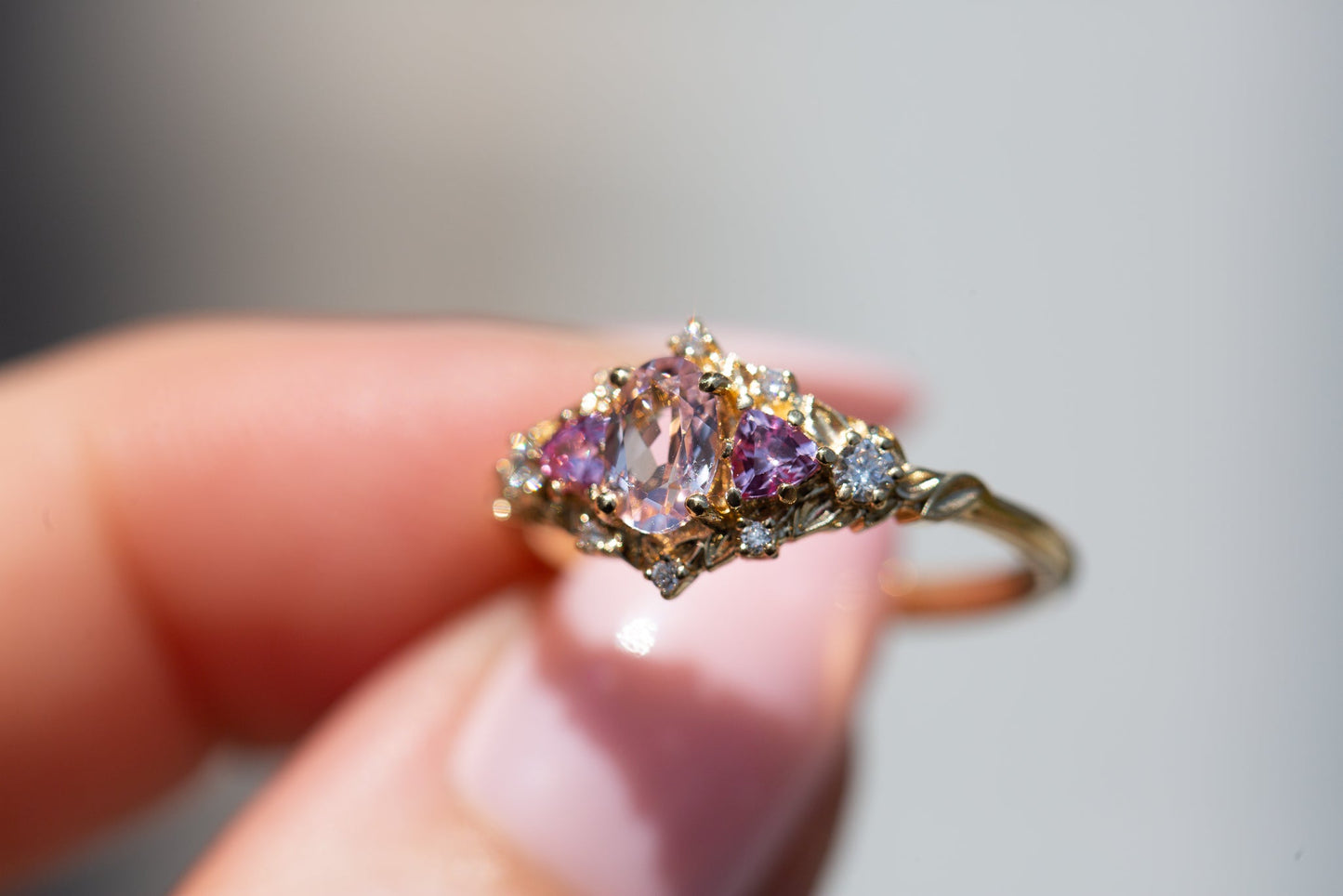 [Oramore Jewelry]Briar rose five stone setting with lab pink sapphire